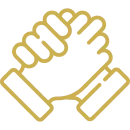 Handshake icon in gold outline