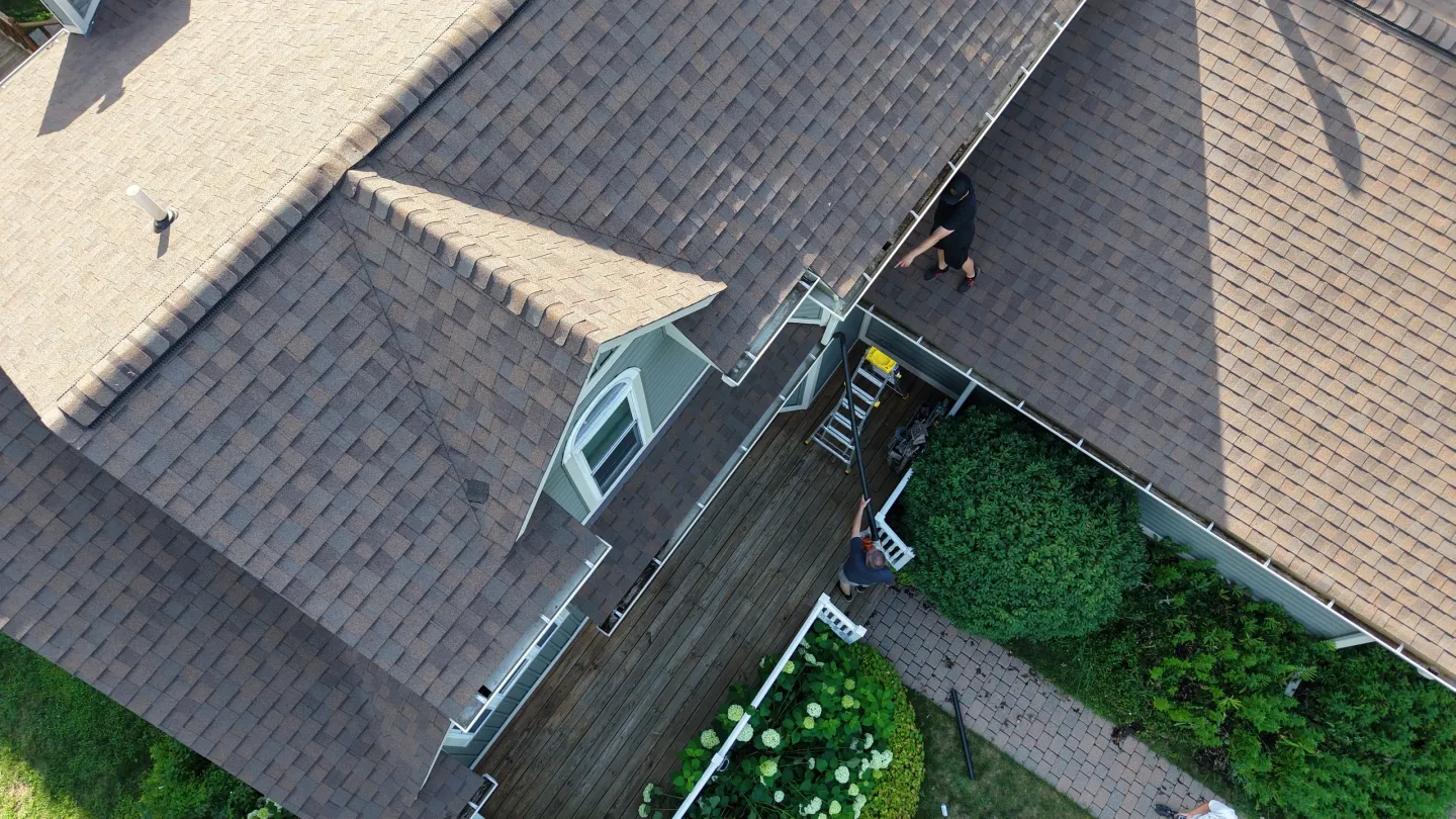 Top view of residential roof shingles