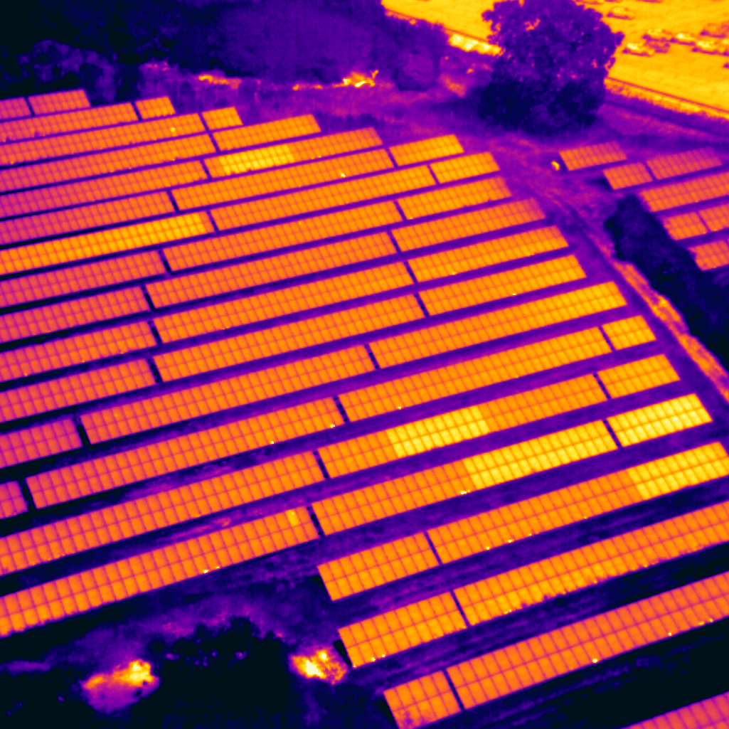 Thermal image of solar panel field